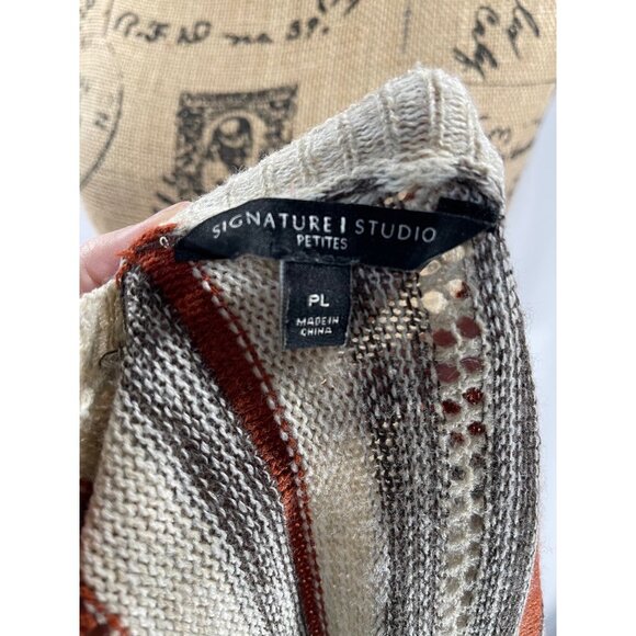 Signature 1 Studio White Grey Red Boho Knit Cardigan Size Petite Large - Picture 5 of 5